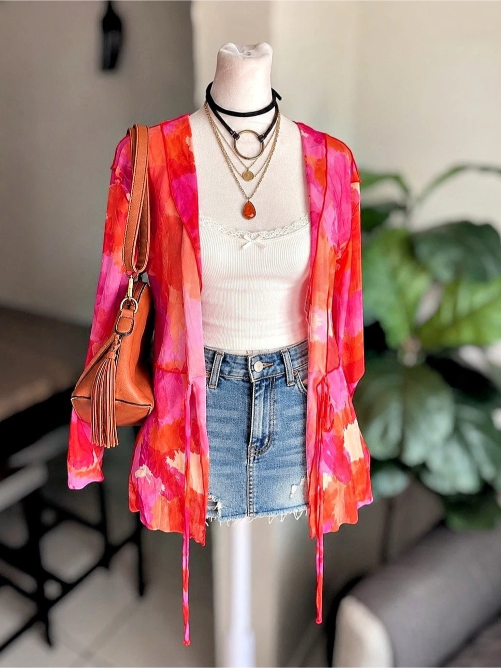 SHEIN Y2K Sheer Mesh Tie-Front Long Sleeve Top Size Small